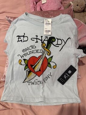 Ed Hardy Light Blue Short Sleeve T-shirt - Girls Size Small